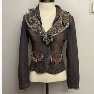 2-19 Freda Five Denim Jacket Small Artsy Beaded Sequin